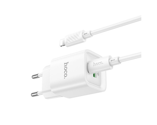 Мережевий зарядний пристрій HOCO C147A Charm PD20W+QC3.0 charger set (C to iP)(EU) White (6942007630283)