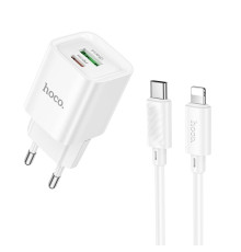 Мережевий зарядний пристрій HOCO C147A Charm PD20W+QC3.0 charger set (C to iP)(EU) White (6942007630283)