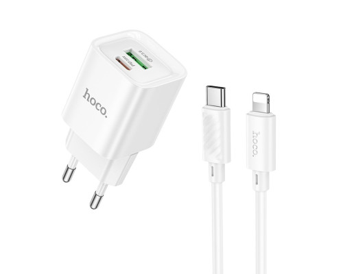 Мережевий зарядний пристрій HOCO C147A Charm PD20W+QC3.0 charger set (C to iP)(EU) White (6942007630283)