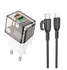 Мережевий зарядний пристрій BOROFONE BA80A Scenery PD20W+QC3.0 charger set (C to iP)(EU) Transparent Black (6941991105166)