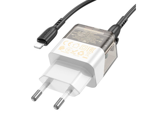 Мережевий зарядний пристрій BOROFONE BA80A Scenery PD20W+QC3.0 charger set (C to iP)(EU) Transparent Black (6941991105166)