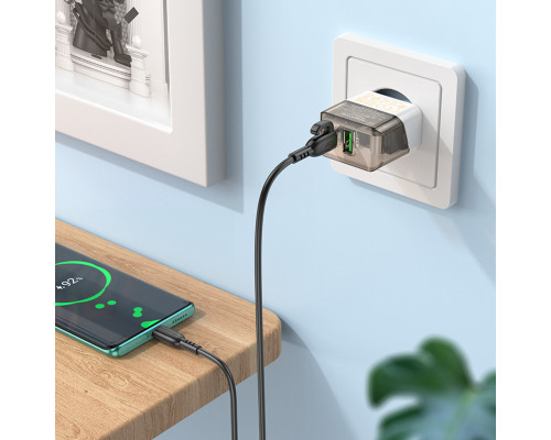 Мережевий зарядний пристрій BOROFONE BA80A Scenery PD20W+QC3.0 charger set(Type-C to Type-C) Transparent Black (6941991105173)