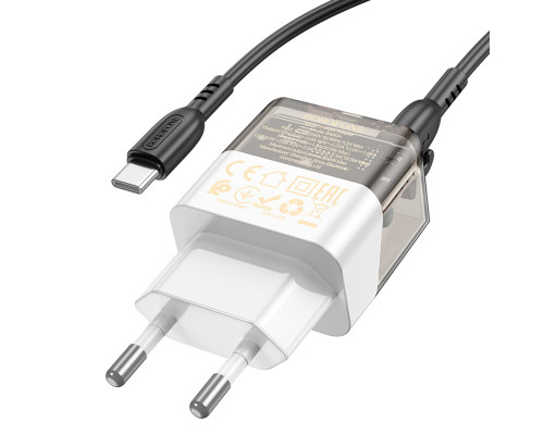 Мережевий зарядний пристрій BOROFONE BA80A Scenery PD20W+QC3.0 charger set(Type-C to Type-C) Transparent Black (6941991105173)