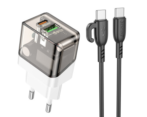 Мережевий зарядний пристрій BOROFONE BA80A Scenery PD20W+QC3.0 charger set(Type-C to Type-C) Transparent Black (6941991105173)