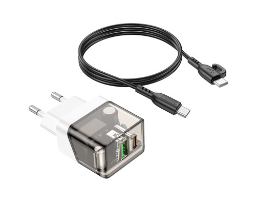 Мережевий зарядний пристрій BOROFONE BA80A Scenery PD20W+QC3.0 charger set(Type-C to Type-C) Transparent Black (6941991105173)