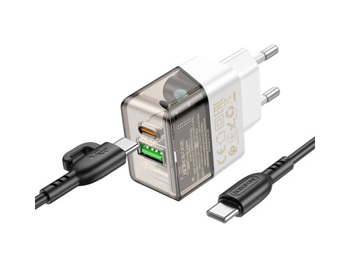 Мережевий зарядний пристрій BOROFONE BA80A Scenery PD20W+QC3.0 charger set(Type-C to Type-C) Transparent Black (6941991105173)