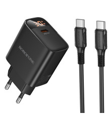Мережевий зарядний пристрій BOROFONE BA97A Ilustre single-port PD30W charger with digital display set (C to C) (EU) Black (6941991120503)