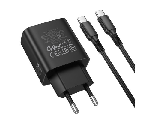 Мережевий зарядний пристрій BOROFONE BA97A Ilustre single-port PD30W charger with digital display set (C to C) (EU) Black (6941991120503)