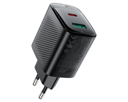 Мережевий зарядний пристрій ACEFAST A106 PD45W GaN (USB-C+USB-A) charger (EU) Black (6974316284031)