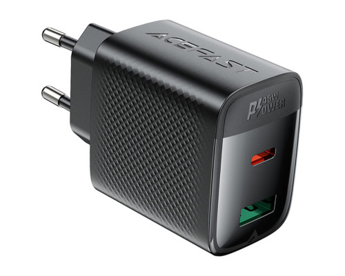 Мережевий зарядний пристрій ACEFAST A106 PD45W GaN (USB-C+USB-A) charger (EU) Black (6974316284031)