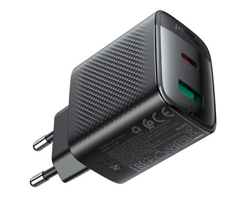 Мережевий зарядний пристрій ACEFAST A106 PD45W GaN (USB-C+USB-A) charger (EU) Black (6974316284031)