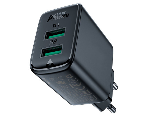 Мережевий зарядний пристрій ACEFAST A33 QC18W (USB-A+USB-A) dual port charger Black (AFA33B)