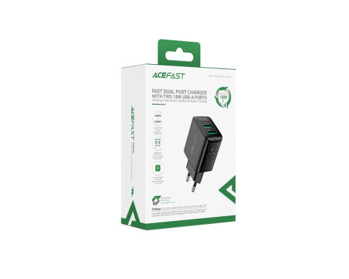 Мережевий зарядний пристрій ACEFAST A33 QC18W (USB-A+USB-A) dual port charger Black (AFA33B)