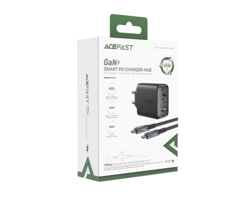 Мережевий зарядний пристрій ACEFAST A17 65W GaN multi-function HUB charger set Black (6974316281085)
