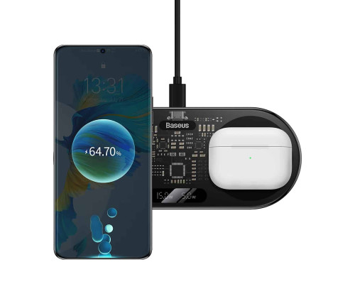 Бездротовий зарядний пристрій Baseus Digital LED Display 2in1 Wireless Charger 20W Black Universal version (WXSX010101)