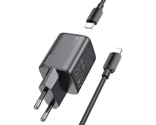 Мережевий зарядний пристрій HOCO N40 Mighty single port PD20W charger set(C to iP) Black (6942007616980)