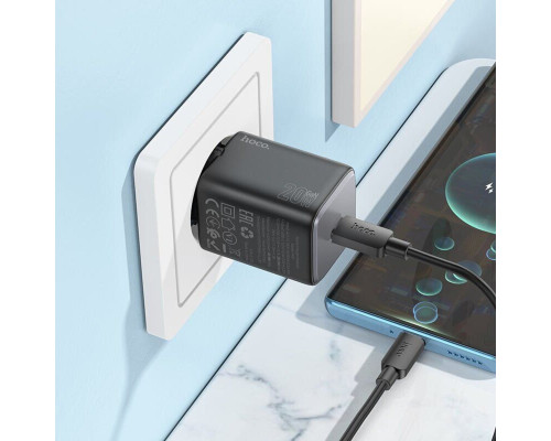 Мережевий зарядний пристрій HOCO N40 Mighty single port PD20W charger set(C to iP) Black (6942007616980)
