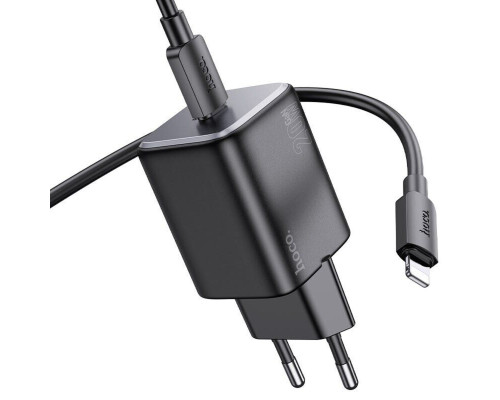 Мережевий зарядний пристрій HOCO N40 Mighty single port PD20W charger set(C to iP) Black (6942007616980)