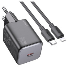 Мережевий зарядний пристрій HOCO N40 Mighty single port PD20W charger set(C to iP) Black (6942007616980)