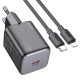 Мережевий зарядний пристрій HOCO N40 Mighty single port PD20W charger set(C to iP) Black (6942007616980)