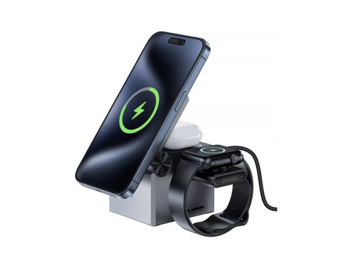 Бездротовий зарядний пристрій ACEFAST E18 Rubik's Cube 3-in-1 wireless charging holder Metal Gray (6974316282884)