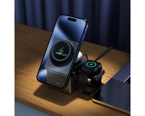 Бездротовий зарядний пристрій ACEFAST E18 Rubik's Cube 3-in-1 wireless charging holder Metal Gray (6974316282884)