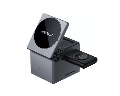 Бездротовий зарядний пристрій ACEFAST E18 Rubik's Cube 3-in-1 wireless charging holder Metal Gray (6974316282884)