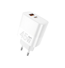 Мережевий зарядний пристрій WUW-C209 45W PD USB-C + USB QC3.0 18W white (WUW-C209)