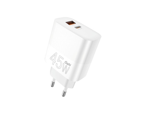 Мережевий зарядний пристрій WUW-C209 45W PD USB-C + USB QC3.0 18W white (WUW-C209)