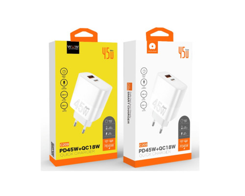 Мережевий зарядний пристрій WUW-C209 45W PD USB-C + USB QC3.0 18W white (WUW-C209)