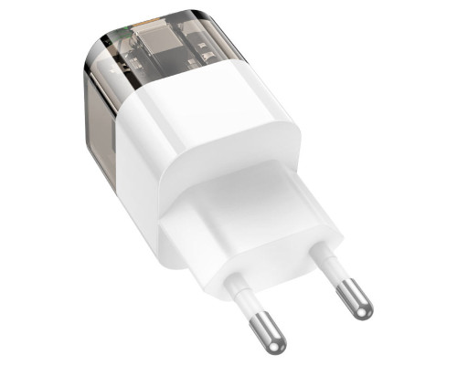 Мережевий зарядний пристрій HOCO C131A Platinum dual-port PD30W+QC3.0 charger(EU) Transparent black (6942007609821)