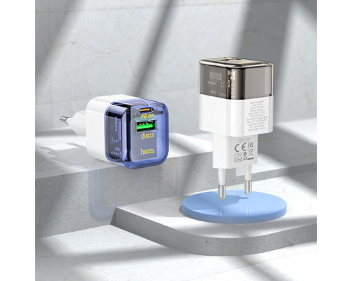 Мережевий зарядний пристрій HOCO C131A Platinum dual-port PD30W+QC3.0 charger(EU) Transparent black (6942007609821)