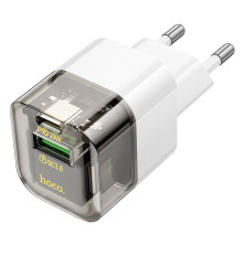 Мережевий зарядний пристрій HOCO C131A Platinum dual-port PD30W+QC3.0 charger(EU) Transparent black (6942007609821)