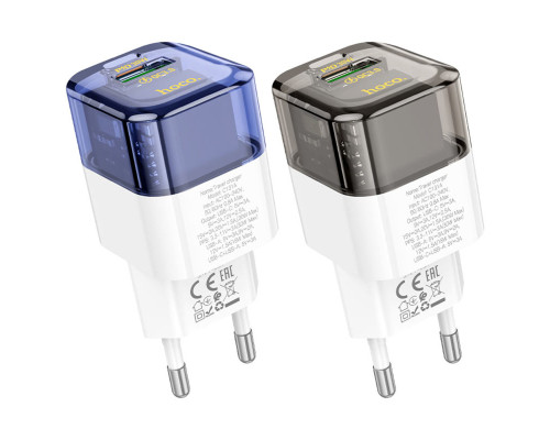 Мережевий зарядний пристрій HOCO C131A Platinum dual-port PD30W+QC3.0 charger(EU) Transparent black (6942007609821)