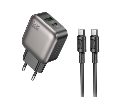 Мережевий зарядний пристрій BOROFONE BAS55A Absolute PD30W+QC3.0 charger set(C to C)(EU) Black (6941991116254)