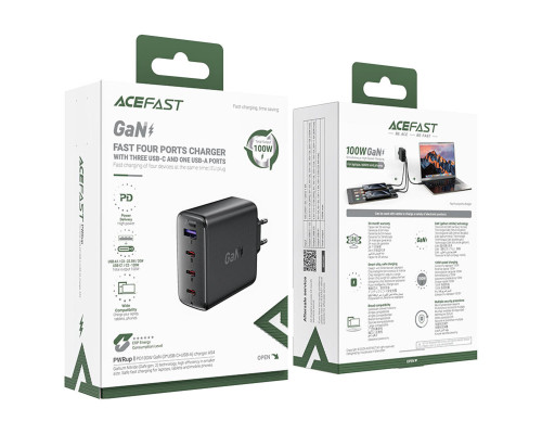 Мережевий зарядний пристрій ACEFAST A94 PD100W GaN (3*USB-C+USB-A) charger Black (6974316283133)