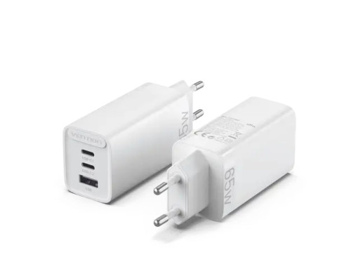 Зарядний пристрій Vention 3-port USB(C+C+A) GaN Charger(65W/30W/30W) EU-Plug White (FEDW0-EU)