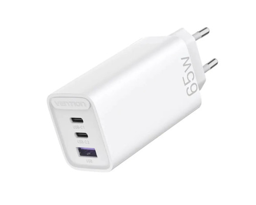 Зарядний пристрій Vention 3-port USB(C+C+A) GaN Charger(65W/30W/30W) EU-Plug White (FEDW0-EU)