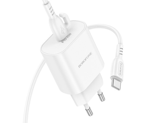 Мережевий зарядний пристрій BOROFONE BA82A Platinum single port PD25W charger set(C to C)(EU) White (6941991112270)
