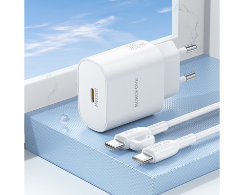 Мережевий зарядний пристрій BOROFONE BA82A Platinum single port PD25W charger set(C to C)(EU) White (6941991112270)