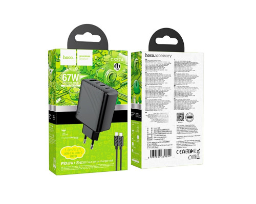 Мережевий зарядний пристрій HOCO CS27A Supply PD67W (3C1A) charger set (C to C)(EU) Black (6942007639842)