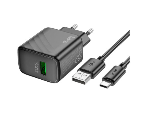 Мережевий зарядний пристрій HOCO CS21A Rich single port QC3.0 charger set (Type-C)(EU) Black (6942007609906)