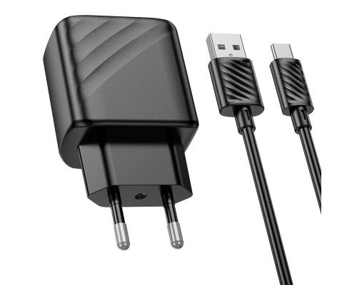 Мережевий зарядний пристрій HOCO CS21A Rich single port QC3.0 charger set (Type-C)(EU) Black (6942007609906)