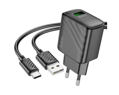 Мережевий зарядний пристрій HOCO CS21A Rich single port QC3.0 charger set (Type-C)(EU) Black (6942007609906)