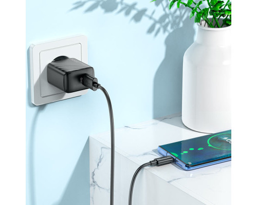 Мережевий зарядний пристрій HOCO CS21A Rich single port QC3.0 charger set (Type-C)(EU) Black (6942007609906)