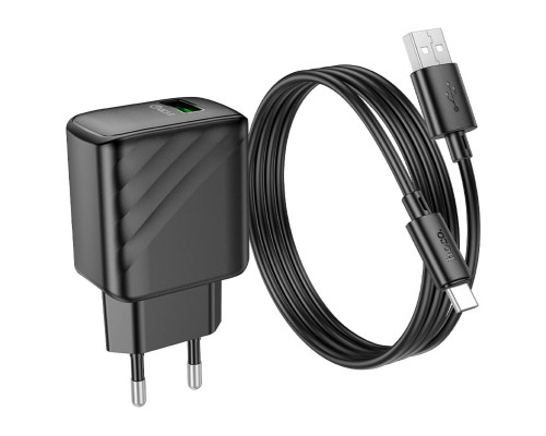 Мережевий зарядний пристрій HOCO CS21A Rich single port QC3.0 charger set (Type-C)(EU) Black (6942007609906)