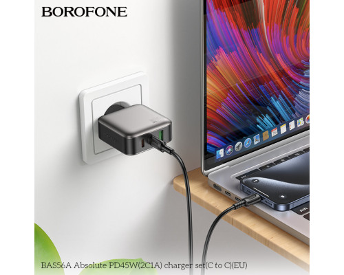 Мережевий зарядний пристрій BOROFONE BAS56A Absolute PD45W (2C1A) charger set (C to C) (EU) Black (6941991116278)