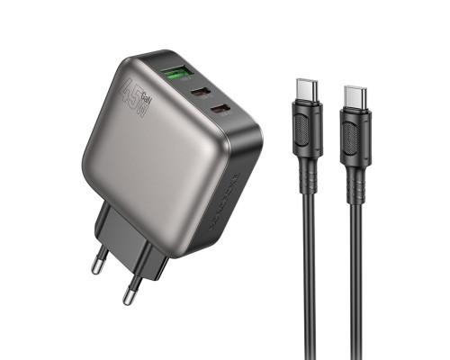 Мережевий зарядний пристрій BOROFONE BAS56A Absolute PD45W (2C1A) charger set (C to C) (EU) Black (6941991116278)