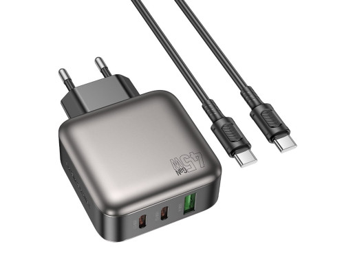 Мережевий зарядний пристрій BOROFONE BAS56A Absolute PD45W (2C1A) charger set (C to C) (EU) Black (6941991116278)