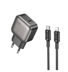 Мережевий зарядний пристрій BOROFONE BAS53A Absolute single-port PD20W charger set (C to iP) (EU) Black (6941991116186)